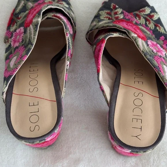 Sole Society Women's Embroidered Floral Open Toe Heels Shoes 7.5 Chunky Heel - Picture 14 of 16